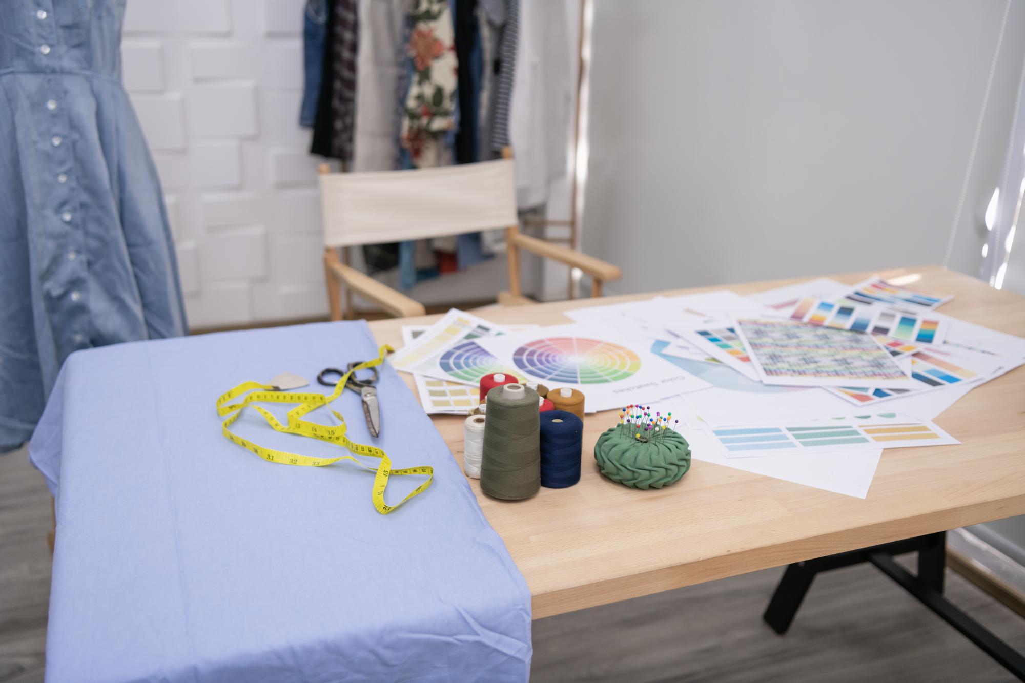 workshop interior with embroidered pieces